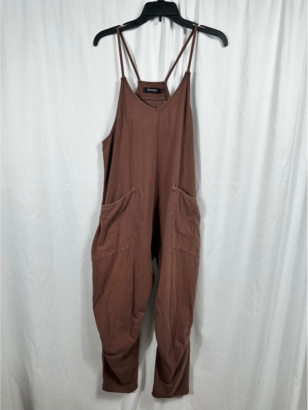 Automet Brown Sleeveless Jumpsuit  Front Pockets Back Zipper Pocket Small